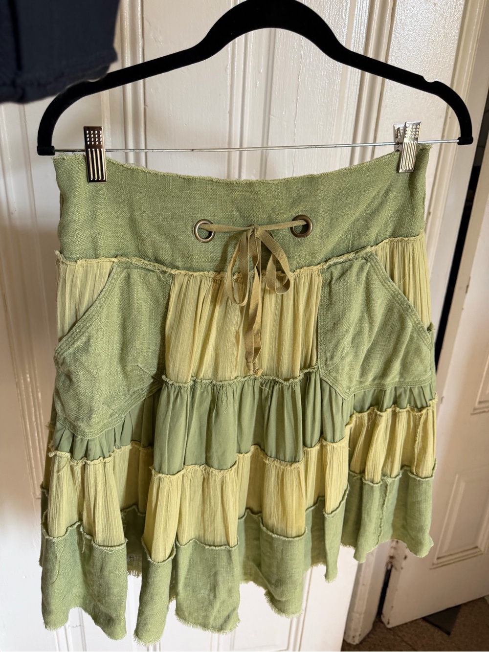 Y2K rare free people size small Women's Two-Tone Green Tiered Boho Skirt - Picture 12 of 15